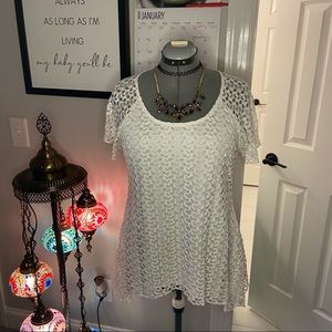 Dress Barn White Lace Short Sleeve Blouse